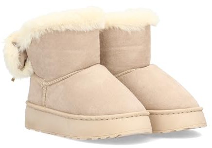 shoes&blues.es 97239 Bota para Invierno con Exterior Afelpado y Detalle de Borreguito. Suela de Plataforma Antideslizante. Ideal para Mujer. Beige Talla 36
