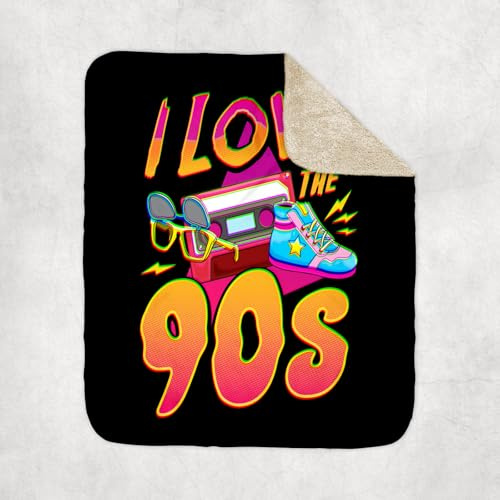 3dRose I Love The 90s with Cassette Retro Vintage Neon Sherpa Lined Blanket