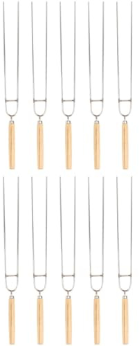 OSALADI Brochettes à Barbecue en Acier Inoxydable 10 Pièces Fourchettes U sans Aimant Manche en Bois Résistantes à la Corrosion et Haute Température pour Grillades Poulet et Agneau