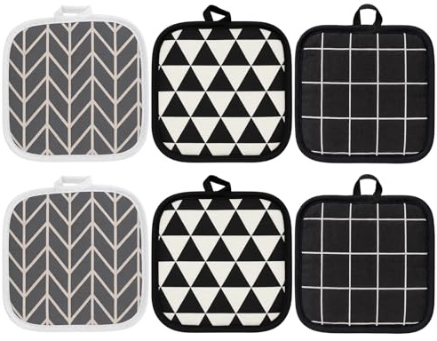 6 Stück Topflappen Set, Topflappen Hitzebeständige Quadratische Für Kochen Und Backen, Baumwoll-Topflappen Mit Aufhängeseile Für Mikrowelle Ofen Grill
