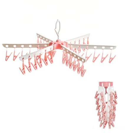 AnBoxiaodian Wäschespinne mit 36 Klemmen, Trocknen Socken Aufhänger, Rosa