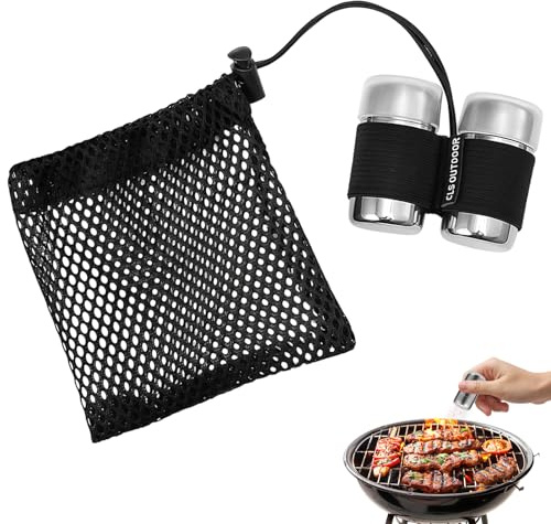 NIYATA 2Pcs Stainless Steel Camping Salt and Pepper Shakers Set, Mini Leakproof Spice Shakers with Clear Lids, Lightweight Travel Condiment Pots for Kitchen, BBQ, Hiking & Picnic Outdoors