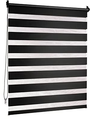 Victoria M. Doppelrollo Klemmfix ohne Bohren, 85 x 150 cm (BxH) Schwarz, Rollo Fensterrollo lichtdurchlässig & verdunkelnd，Duo-Rollo Klemmmontage Zebrarollo für Fenster & Türen
