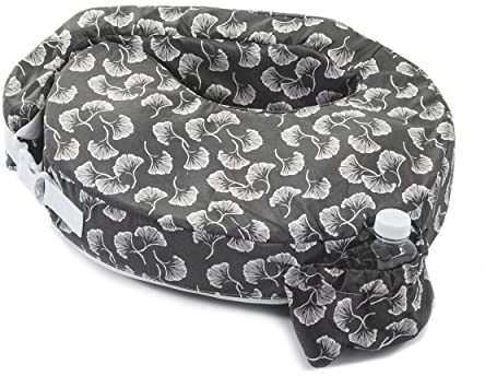 My Brest Friend Original Nursing Pillow Enhanced Ergonomics Essential Breastfeeding Pillow Support For Mom & Baby W/ Convenient Side Pocket, Double Straps & Slipcover, Grey Flowing Fans