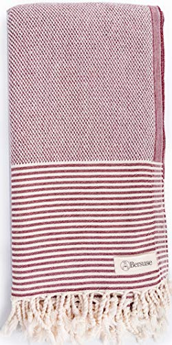 Bersuse 100% Cotton Biarritz Turkish Towel - 37x70 Inches, Burgundy (Set of 3)