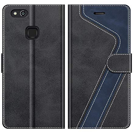 MOBESV Hülle für Huawei P10 Lite Handyhülle, Lederhülle mit Kartenfach, Klapphülle mit Ständer, Flip Case Handytasche Schutzhülle, Modisch Schwarz