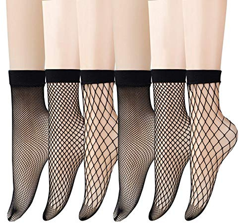 ANDIBEIQI 6 par fisknätsstrumpor kvinnor sexiga svarta nätstrumpor korta ankelstrumpor, Black 1, One Size Stor