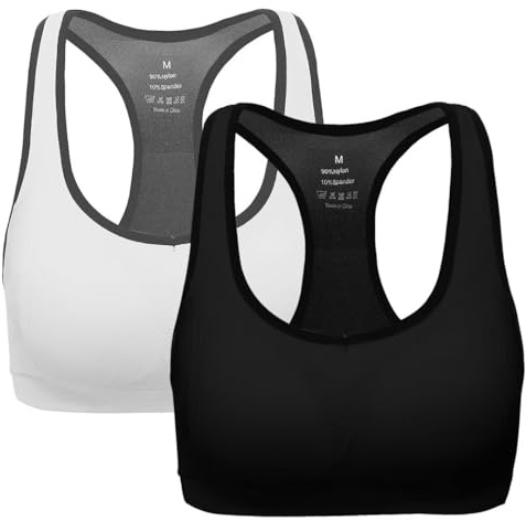 ANGOOL Impact Bra Reggiseno Sportivo New Reggiseni Sportivi Bandeau Comfort Comfy (Nero+Bianco, M)