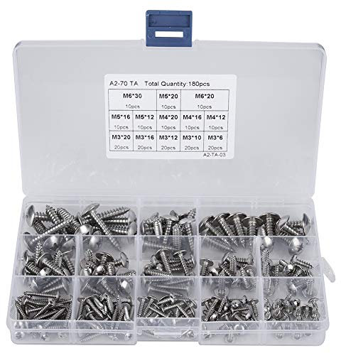 Jeanoko 180 Stück M3 M4 M5 Selbstschneidende Holzschrauben-Sortiment-Set Edelstahl-Kreuzkopf-Holzschrauben, Flache Rundkopfschrauben für Selbstgemacht, Reparatur