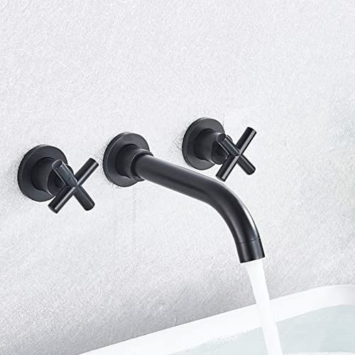 YHSGY Mattschwarzes Messing Doppelgriff Wandmontierte Badarmaturen Waschbecken Wasserhahn Heiß- Und Kaltwasserhähne Waschtischmischer Gebürsteter Goldhahn