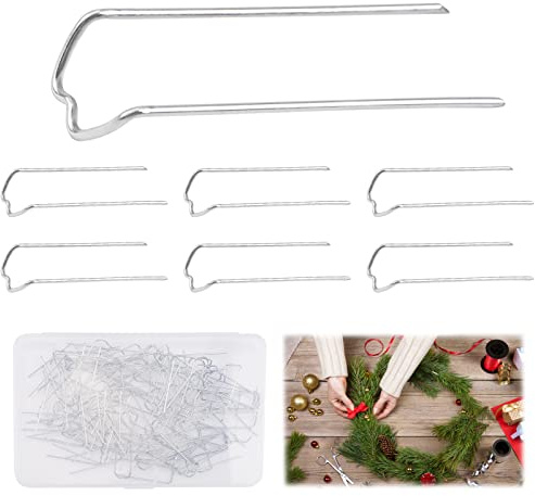URROMA Blumen-U-Pins, Metall-Bastelnadeln, Farnnadeln mit Aufbewahrungsbox zur Befestigung von Kr鋘zen, Stielen, Gartenarbeit, Silber, 100 St點k