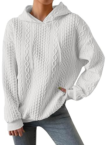 MOKBAY Pull Femme À Manches Longues Vetement Femme Hiver Chic Couleur Unie Pull Oversize en Tricoté Automne Sweat A Capuche Femme Oversized Décontracté Streetwear Pull de Noel Blanc XL