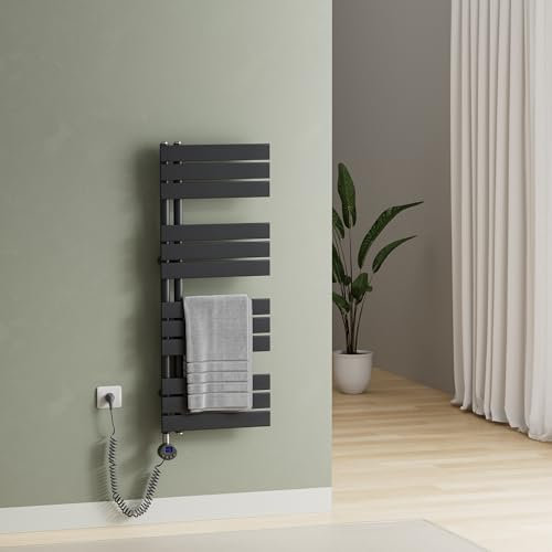 S'AFIELINA Badheizkörper Elektrisch Anthrazit, Handtuchheizkörper mit Thermostat und Timer, Design Handtuchhalter Heizkörper Bad 400W für ca. 4 m², Heizung Energiesparend, 1041x400mm