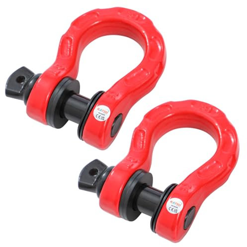 KATSU Tools Grilletes de remolque, paquete de 2, pasador de seguridad de 7/8 y arandelas, resistencia a la rotura de 68 000 lb, cuerda de cabrestante para recuperación todoterreno 4x4, rojo
