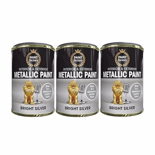 DIOXSTAR Metallic Bright Silver Paint, Shimmering Metallic Finish, Fast Drying, Suitable for Indoor and Outdoor Use on Metal, Wood, Long Lasting Protection, 300ml (3 PCS)