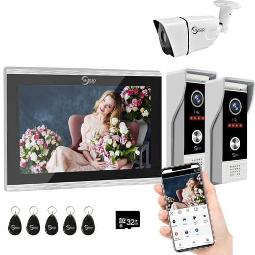 Wired Video Doorbell Apartment Intercom,1080P Doorbell and HD Camera,10Inch Full Touch Monitor System,TUYA WiFi Smart Home Video Intercom Door Phone Kits for Villa Home (2doorbell+1monitor+1camera)