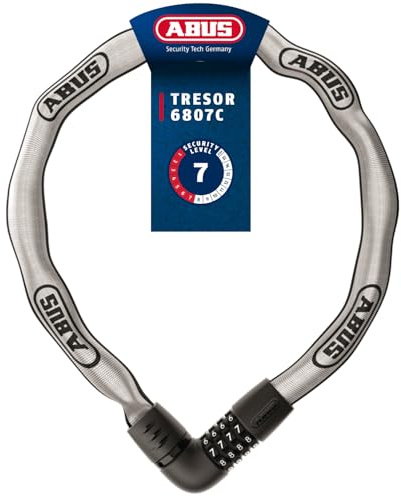 ABUS Kettenschloss Tresor 6807C, Länge 110 cm, Reflective | Fahrradschloss mit komfortablem Schließmechanismus, 7 mm Vierkantkette, 4-stelligem Zahlencode, Abtastschutz