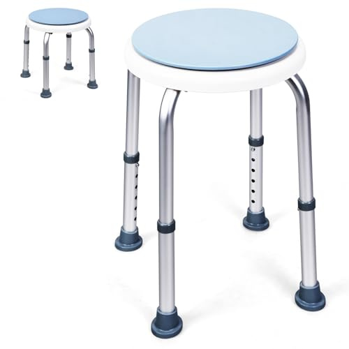 HOMASIS Siège de Baignoire Hauteur Réglable à 6 Niveaux, Tabouret de Douche Pivotant à 360° avec Pieds en Caoutchouc, Chaise de Douche en Aluminium pour Personnes Agées, Charge 120 KG
