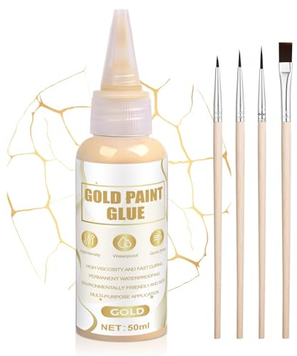 AllisWay Kintsugi Kit, Colla Dorata per Riparazione Ceramica Ciotole e Vasi | Kintsugi Set, Kintsugi Glue, Asciugatura Rapida e Facile Da Usare, Kintsugi per Riparare i Principianti - 50ml