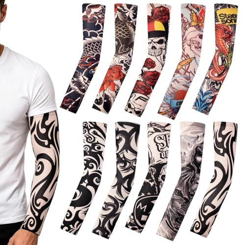 10 PCS Tattoo Sleeves for Men, Nylon Stretch Tattoo Sleeve