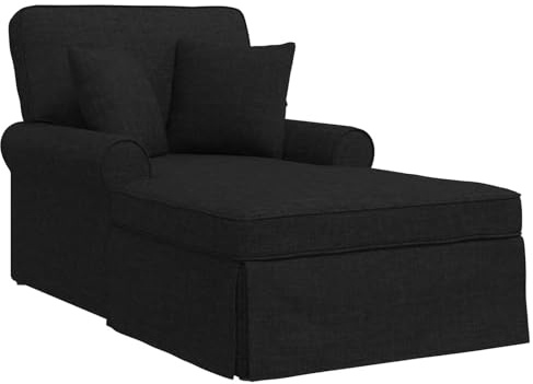 Chaiselong Relaxstol med kjol och 2 kuddar svart tyg 91 x 157 x 91 cm ergonomiskt vadderad med armstöd och ryggstöd för vardagsrum sovrum kontor för avkoppling läsning sova