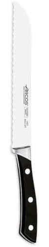 Arcos Serie Terranova - Cuchillo para Pan Panero - Hoja de Acero Inoxidable Forjado NITRUM 200 mm - Mango de Polioximetileno (POM) color negro