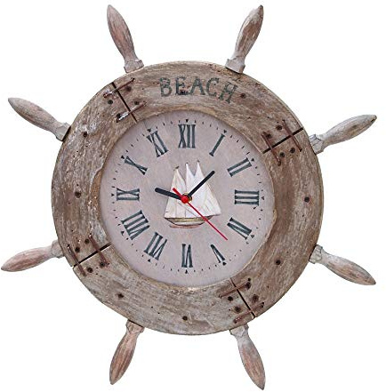 Nagina International Wood Ship wheel Clock 20 D Nautical Maritime Decor Home D?cor Garden Living d?cor