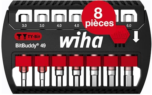 Wiha BitBuddy® T‑Shaped Hexagonal Bits Set – 49 mm, 8 Pieces 1/4 E6,3 (42114)