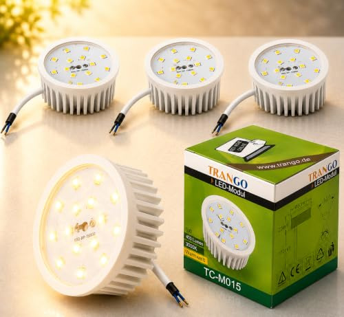 Trango 3er Pack MO15SD*3 Ultra flach 5Watt 3 Stufen dimmbar LED Modul 3000K warmweiß zum Austauschen GU10 & MR16 Halogen Leuchtmittel, Einbauleuchten, Deckenstrahler, Einbaustrahler, Deckenleuchte