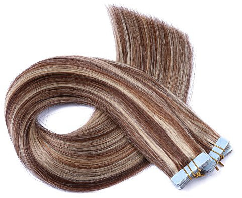 Tape In - On Hair Extensions - # 4/24 GESTRÄHNT - 70cm - 50 Tressen je 4cm Breit / 2,5g - 100% Remy Echthaar Haarverlängerung/Extention mit Klebeband Tressen by NOVON Hair Extentions