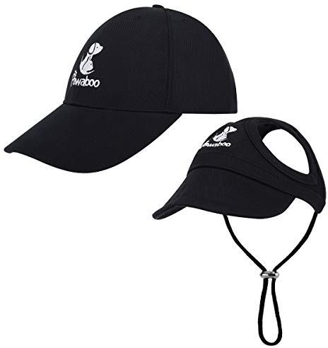 Pawaboo Haustier Baseball Mütze, 2 Stück Pet Eltern Kind Mütze, Sonnenhüte mit Ohrlöchern und Verstellbarem Kinnriemen, Haustier Familienhüte Outdoor Hundecap Sonnenschutzkappen, Extra Groß, Schwarz