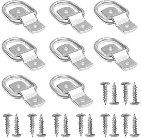 Belle Vous Set Anilla de Sujeción con Aro en D con Soporte y Tornillos (Pack de 8) 4,6 cm x 3,8 cm - Puede Soportar 400 kg - Anillas Acero Inoxidable para Carga, Botes, Remolque, Camiones, Furgonetas