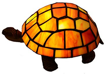 OMGPFR Creatividad Tortuga Lámparas de Escritorio, Tiffany Lámpara de Mesa LED Clásico Luces de Noche, Manchado Sombra de Cristal Antiguo Luces de Mesa para Dormitorio Encendiendo,Naranja