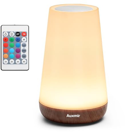 Auxmir LED Nachttischlampe Touch Dimmbar mit 13 Farben und 5 Modi, Tischlampe USB Aufladbar Nachtlicht Baby mit Fernbedienung, Lampe mit Timing Funktion für Deko Schlafzimmer Camping, Outdoor, Balkon
