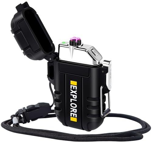LcFun Lichtbogen Feuerzeug Elektrisch, Wasserdicht Winddicht USB Feuerzeuge Wiederaufladbar, Plasma Feuerzeuge mit Notfall-Pfeife für Camping, Survival Taktische Vatertagsgeschenk Feuerzeug (Schwarz)