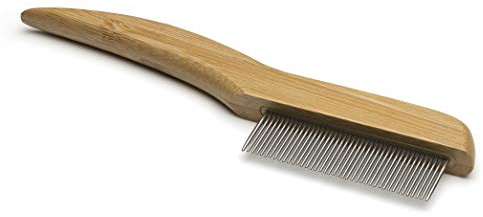 Mikki Bambu anti-trassel kam för hund, katt, valp med fina hårrockar, tar bort knutar, mattor och trassel, handgjord av naturlig bambu, brun, kort och medium