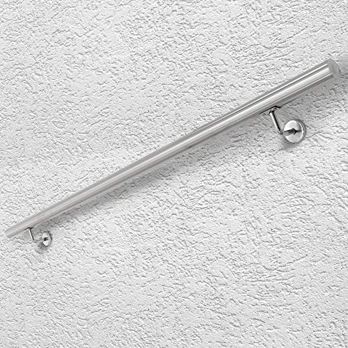 ECD Germany Edelstahl V2A Handlauf 160cm, rund Ø42mm, rostfrei, gebürstet, Innen/Außen, inkl. Wandhalterung, Edelstahlhandlauf Wandhandlauf Treppengeländer Geländer Treppe Wandhalter Haltegriff Stange