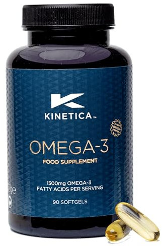 Kinetica Sports Omega-3 Fish Oil Capsule | 45 Servings, 90 Softgel Tablets | 1500mg Omega-3 Fatty Acids (1000mg EPA + 500mg DHA)/Serve| High Strength Omega 3 Supplement| WADA & Informed Sport Approved
