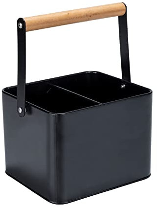 WENKO Utensilienkorb Mod. Baco, Tragekorb aus Metall mit flexiblem Holzgriff, ideal für den Transport von Saucen, Black Outdoor Kitchen