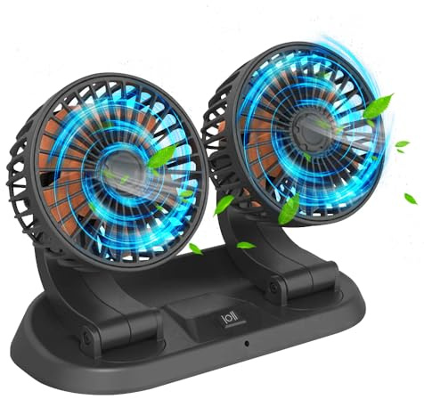 Baceyong Ventilateur de refroidissement de voiture à double tête 24V avec port allume-cigare pour camion, camionnette, SUV, camping-car, bateau, 360° horizontal 180° vertical pivotant réglable