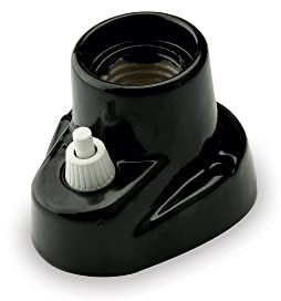 AMARCORDS - Applikationen Porzellan mit E27-Knopf, Sockel mit Schalter, Lampenfassung in Vintage-Farbe SCHWARZ