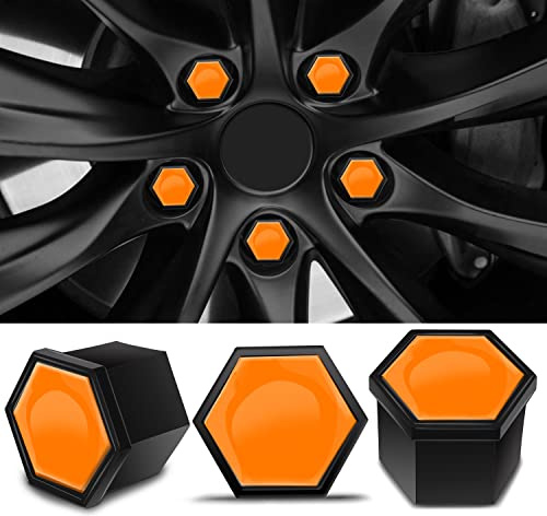Biomar Labs 19mm Radmutterkappen Set – 20 Schraubenkappen – Hochwertige Professionelle PA6 Kunststoff Bolzenabdeckung mit zahlreichen einzigartigen Designs (Orange Farbe Glänzend LC 39)