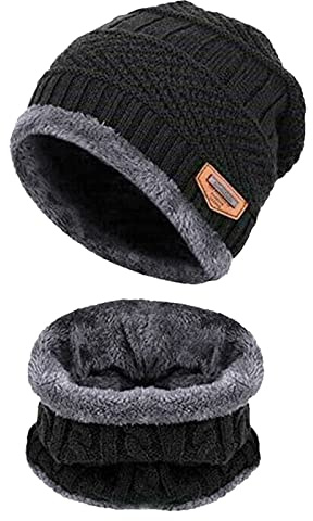 BSITSSS Scaldacollo Cappello Uomo Invernale Set, Berretto Uomo SciarpaUomo in Maglia, 2 Pezzi Cappelli con Scalda Collo Inverno Set, Berretto Foulard Invernale da Uomo&Donna con Fodera in Pile