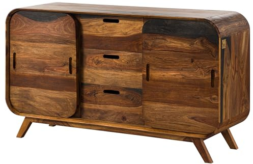 MASSIVMOEBEL24.DE | Mailand Sideboard aus Massivholz #201 aus Sheeshamholz - Dunkelbraun, lackiert 134x40x75 cm 4 Fächer & 3 Schubladen Wohnzimmer-Schrank Kommode