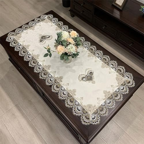 Tischdecke mit floraler Spitze, Makramee, bestickt, klein, rechteckig, Tischdecke, Couchtischdecke für Hochzeit, Party, Zuhause und Küche, Esszimmer, 50 x 100 cm, Grau