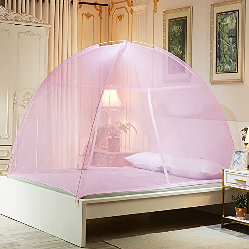 Tenda a zanzariera pieghevole portatile con zanzariera pop-up con doppia porta e baldacchino per letto con cerniera per bambini piccoli campeggio per adulti casa di viaggio,Rosa,135x200cm