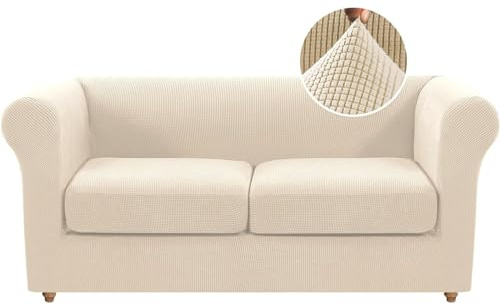 BXFUL Stretch Chesterfield Sofa Cover with Separate Cushion Covers for Living Room Soft Non-Slip Sofa Slipcover Furniture Protector for Dogs Feature Thick Jacquard Fabric (Loveseat,Natural)