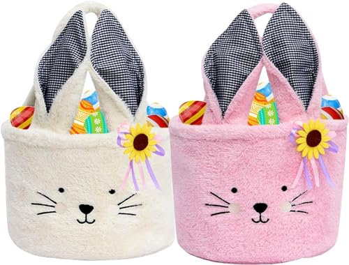 Osterkörbchen Osterhasen Korb, Osterkorb Kinder mit Henkel, Osterhasen Taschen, Osternester zum Befüllen, Körbchen Ostern, Oster Geschenktüten, Osterkörbe für Osterdeko Ostergeschenke (Weiß+Rosa)