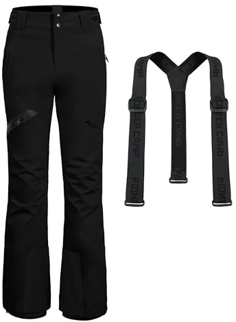 Pioneer Camp Pantaloni Snowboard Donna Cuciture Nastrate Impermeabili Pantalone Sci Ghette da Neve Integrate Ginocchio Articolato Bretelle Staccabili Regolabili Invernali da Esterno（Black;XXL