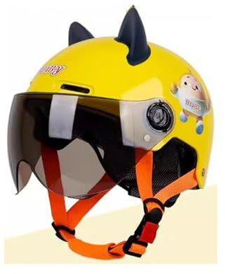 Niedlicher Retro-Halbhelm für Kinder, offener Helm, Straßenfahrradhelm, Vierjahreszeitenhelm, ATV-Roller-Mopedhelm für Jungen und Mädchen F,47-55CM